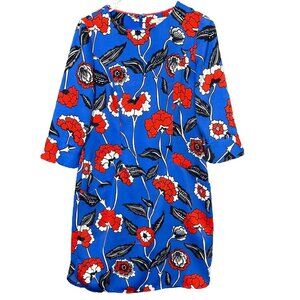 Boden Shift Dress Womens‎ 6 Floral Print Blue Red Crepe Retro Mod Bold Botanical
